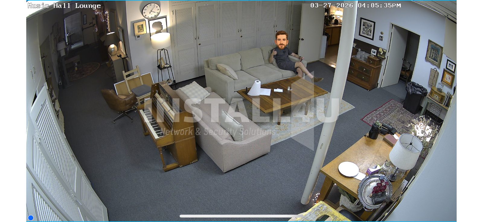 Residential great-room security camera view