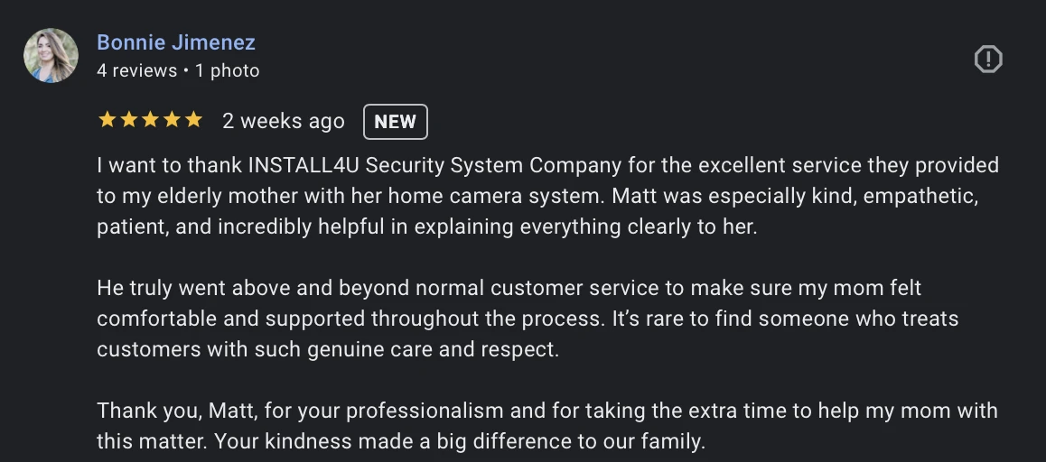Five-star Google review from Bonnie Jimenez