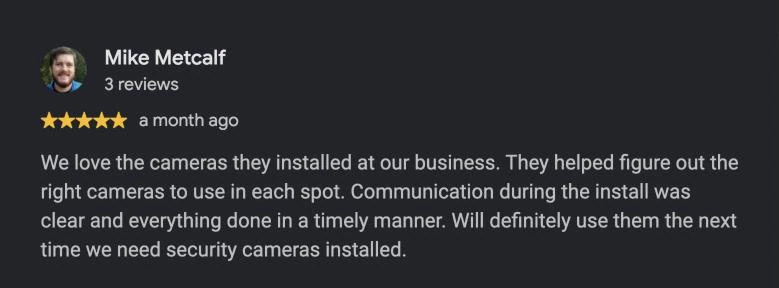 Five-star Google review from Mike Metcalf