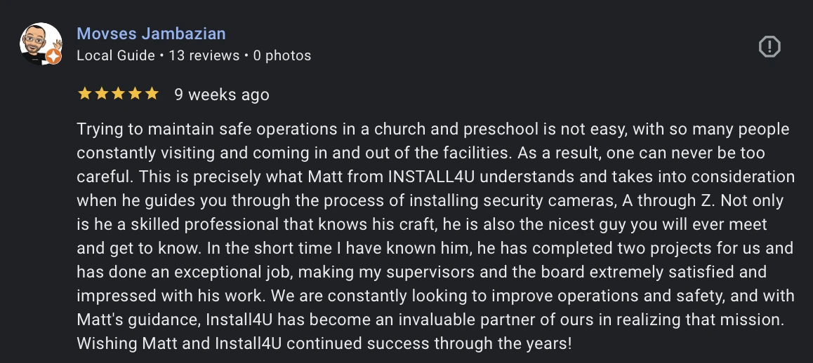 Five-star Google review from Movses Jambazian